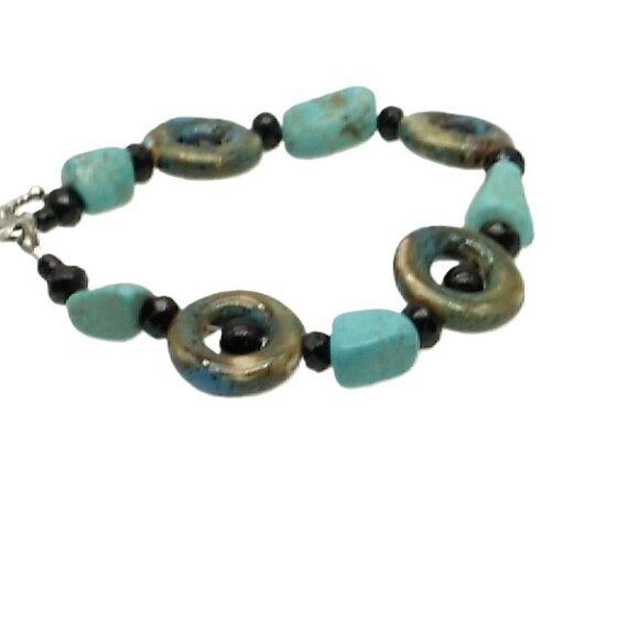 Turquoise Stone Bohemian Bracelet Ceramic Donut Resin Beaded Bracelet - Picture 11 of 16